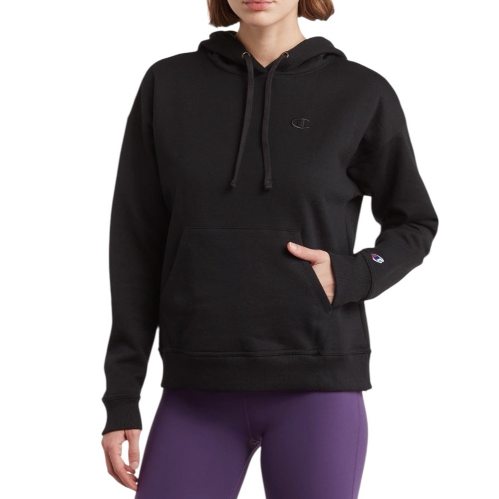 Champion plain solid black Powerblend hoodie normcore athleisure Large NEW
